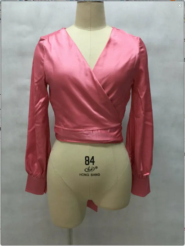 Pink White Women Blouses And Shirts Sexy V Neck Satin Blouse Women Tops Lantern Sleeve Bow Lacing Ladies Office Shirts 1