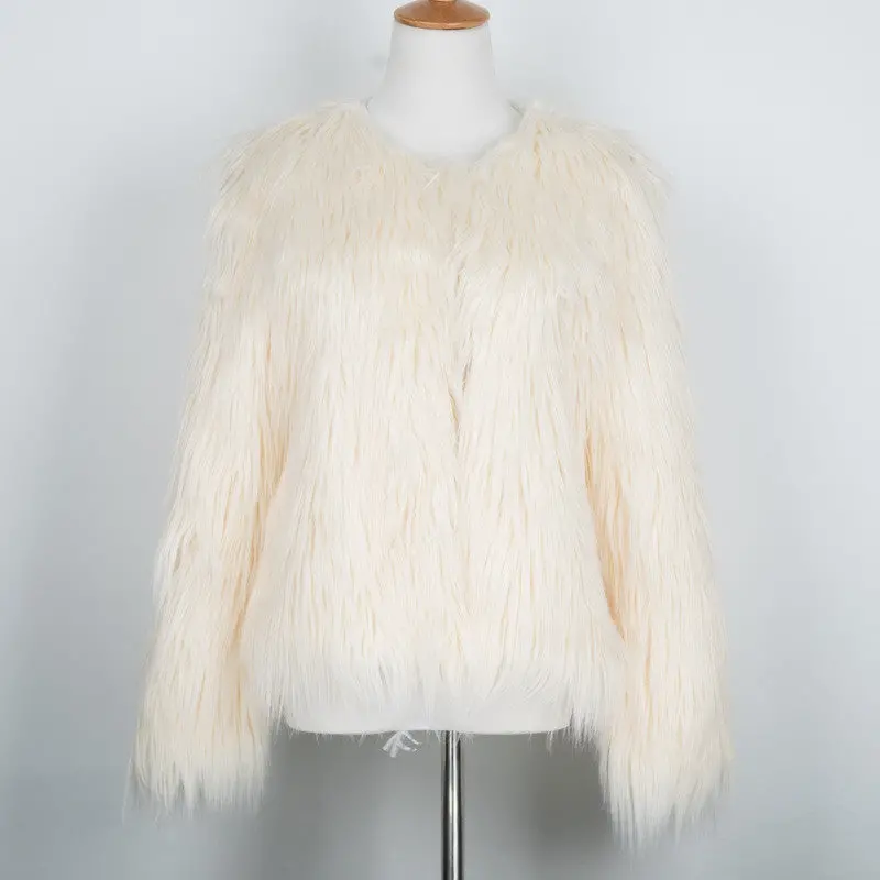 Pink Women's Faux Fur Coat Luxury Furry Coat Shaggy Warm White Lady Fake Fur Jacket Plus Size Fur Coat Women 1
