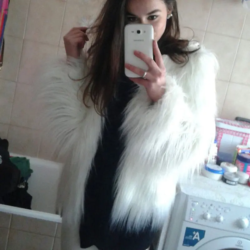 Pink Women's Faux Fur Coat Luxury Furry Coat Shaggy Warm White Lady Fake Fur Jacket Plus Size Fur Coat Women 10
