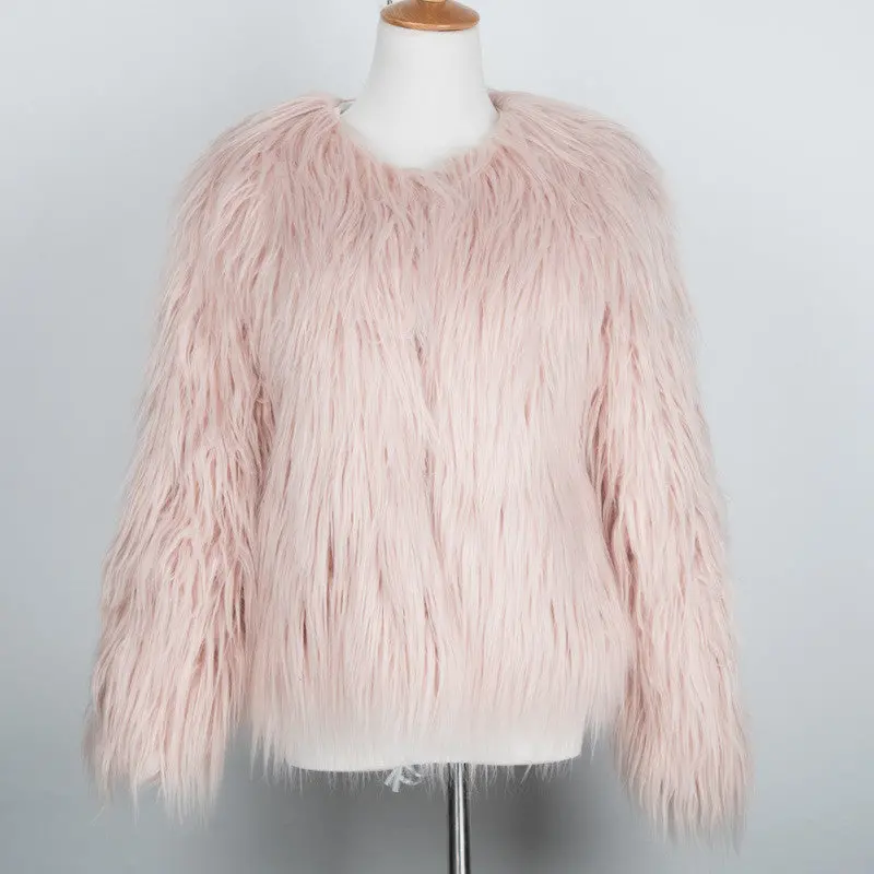 Pink Women's Faux Fur Coat Luxury Furry Coat Shaggy Warm White Lady Fake Fur Jacket Plus Size Fur Coat Women 11
