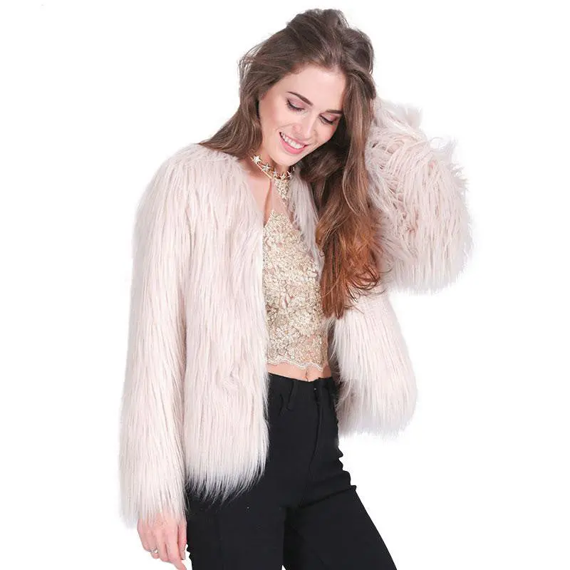 Pink Women's Faux Fur Coat Luxury Furry Coat Shaggy Warm White Lady Fake Fur Jacket Plus Size Fur Coat Women 6