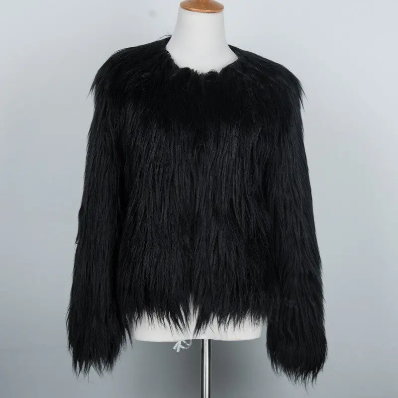 Pink Women's Faux Fur Coat Luxury Furry Coat Shaggy Warm White Lady Fake Fur Jacket Plus Size Fur Coat Women 7