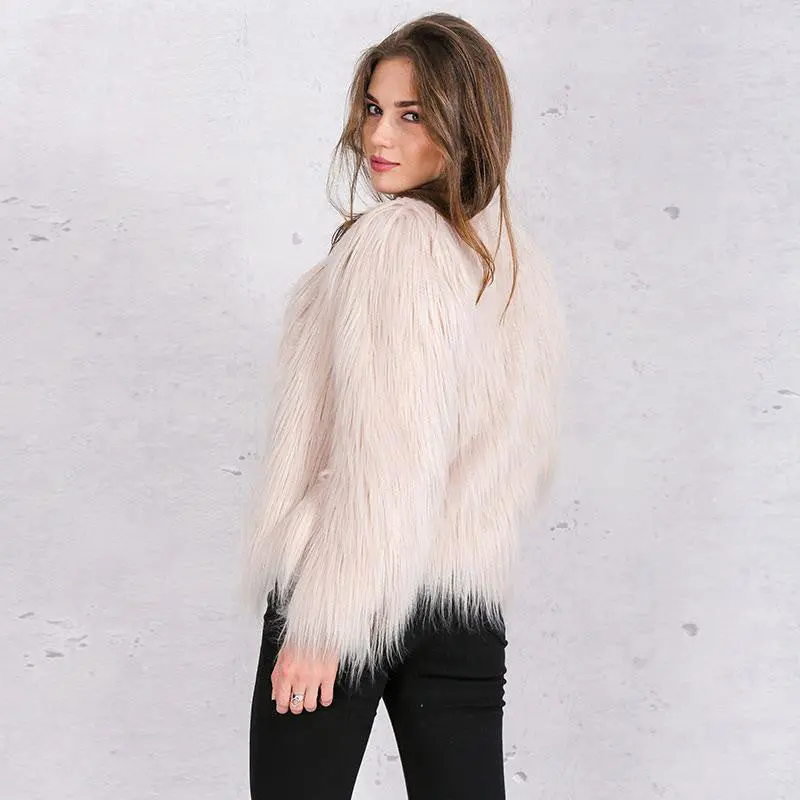 Pink Women's Faux Fur Coat Luxury Furry Coat Shaggy Warm White Lady Fake Fur Jacket Plus Size Fur Coat Women 8