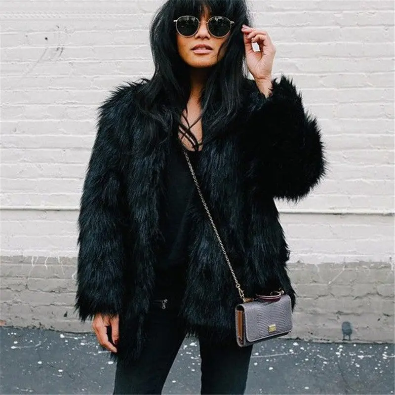 Pink Women's Faux Fur Coat Luxury Furry Coat Shaggy Warm White Lady Fake Fur Jacket Plus Size Fur Coat Women 9