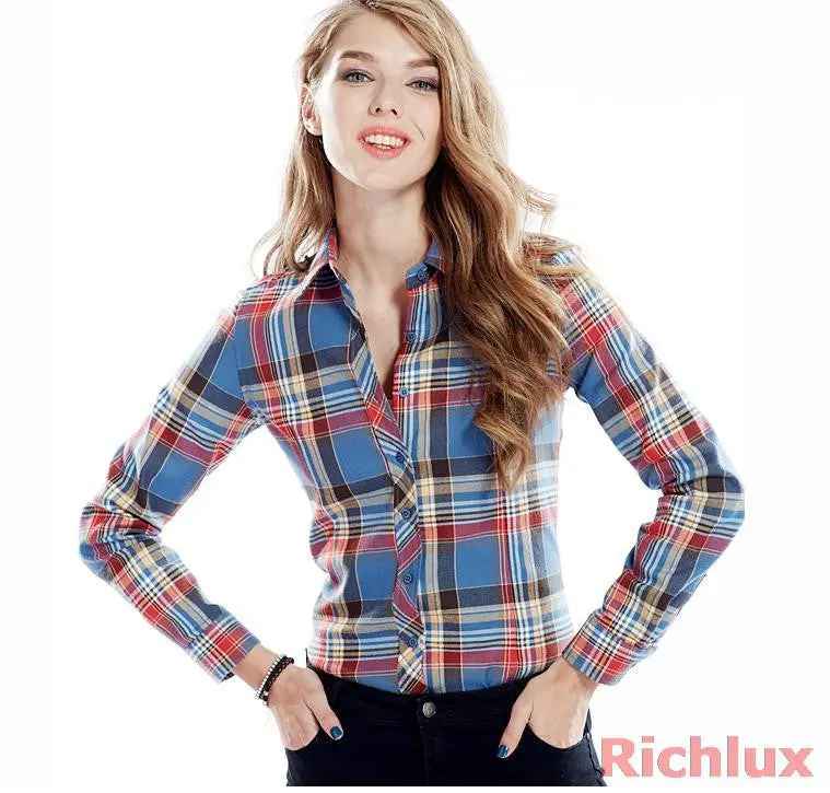 Plaid Blouses Shirts For Women Ladies Long Sleeve Grip Blouses Cute Ol Top Shirts Blusas J2349 1