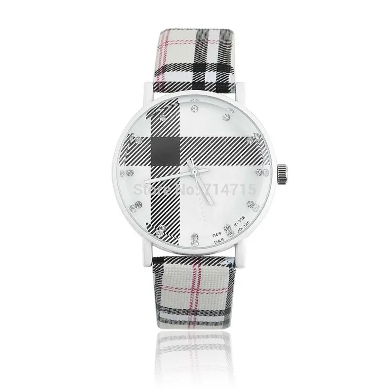 Plaid Style Quartzrhinestone Leather Wrist Watch Forgirls 1