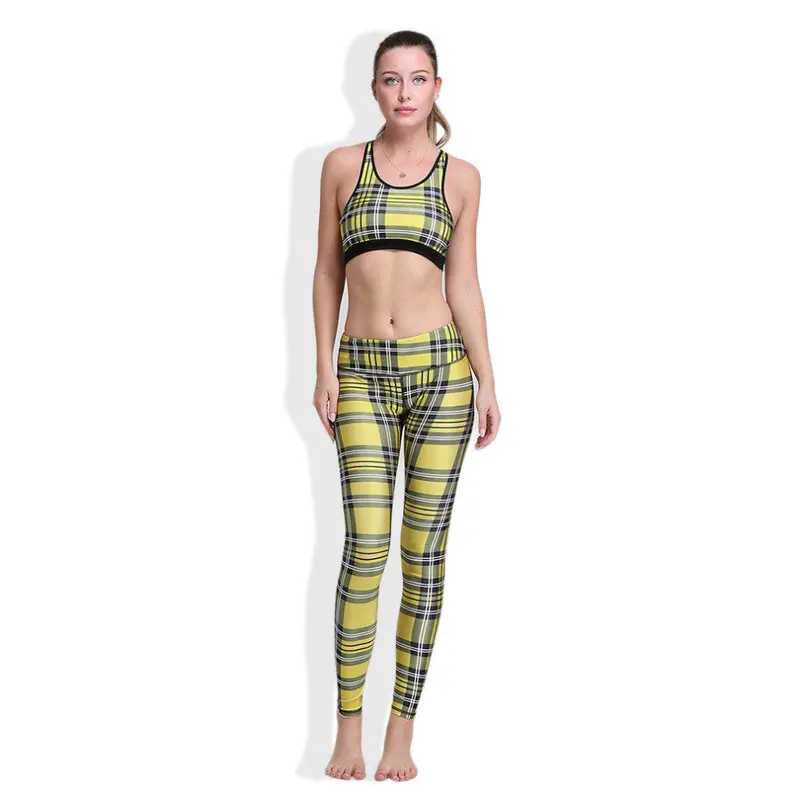 Plaid Tank Vest Tree Sunset 3D Digital Printing Elastic Breathable Girl Gyms Sportslegging Suits 1