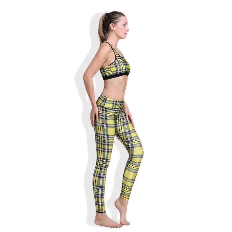 Plaid Tank Vest Tree Sunset 3D Digital Printing Elastic Breathable Girl Gyms Sportslegging Suits 3