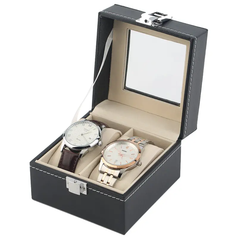 Plain Pattern 2 Grid Pu Leather Watches Jewelry Display Case Boxes Storage Box Luxury Gift 1
