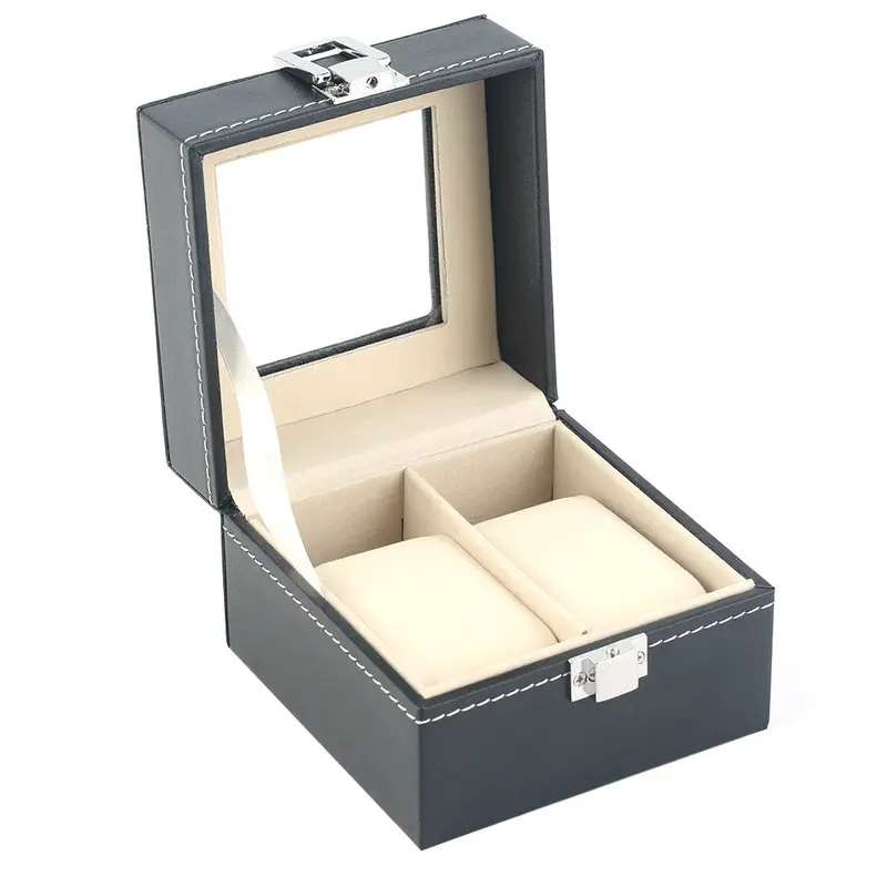 Plain Pattern 2 Grid Pu Leather Watches Jewelry Display Case Boxes Storage Box Luxury Gift 2