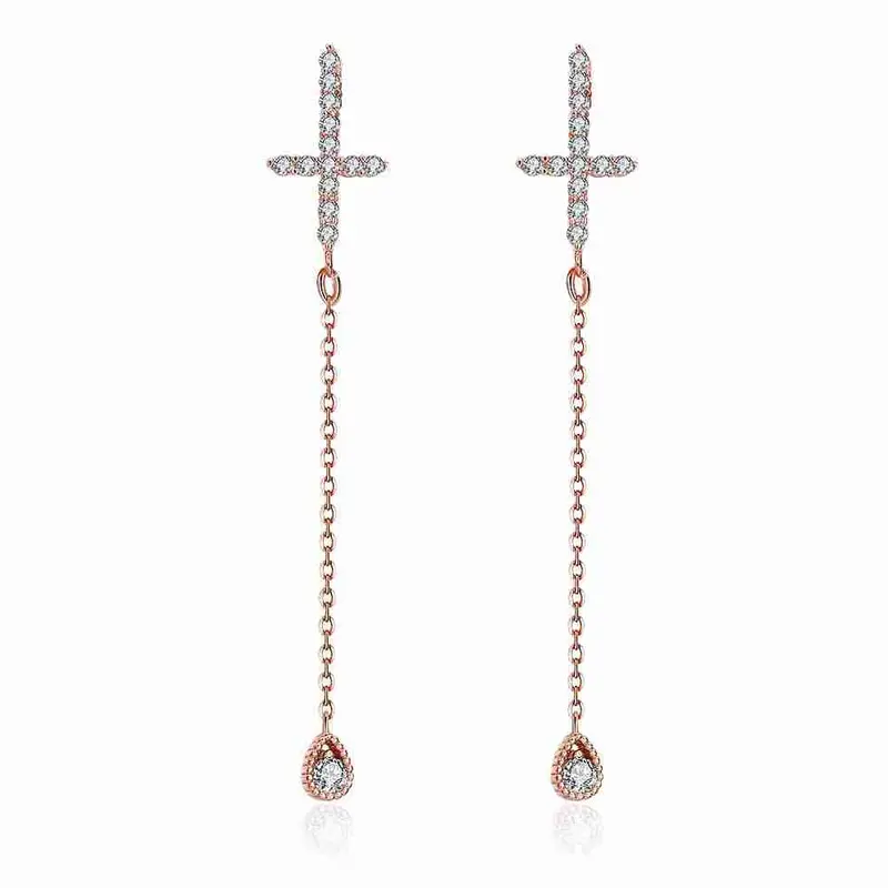 Platinum Plate Crystal Earings Cross Drop Orecchini Men Jewelry 335 1