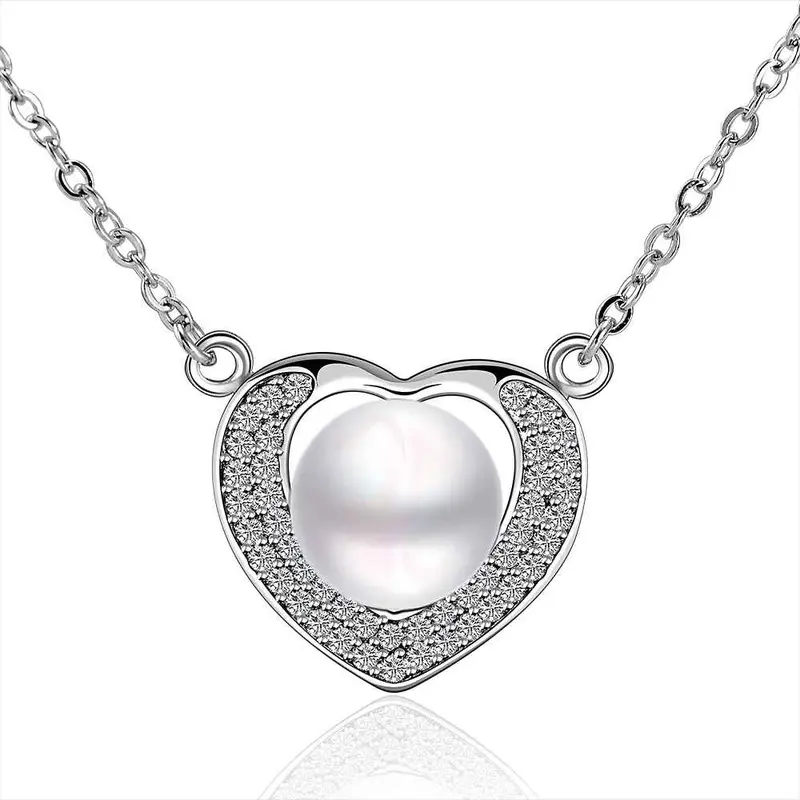 Platinum Plated Necklaces Simulated Pearl In Heart Collares Women Necklacenpln 13 1