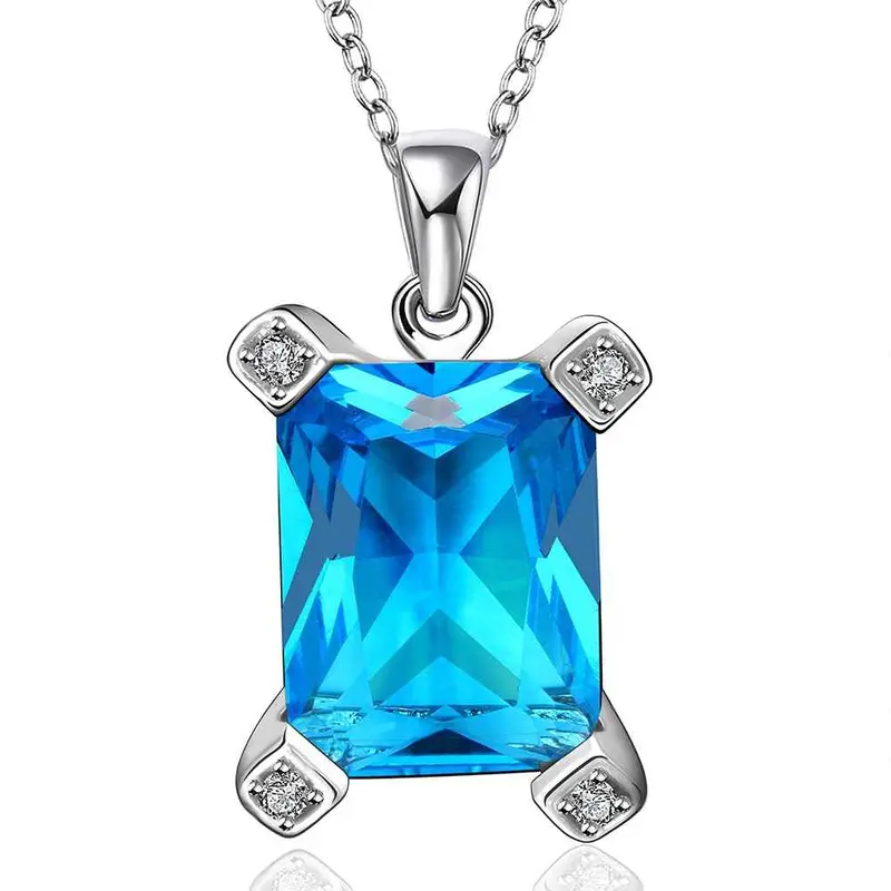 Platinum Plated Statement Necklace Square Blue Sky Sapphire Jewelry Colares Femininos Necklaces Pendants Couponfbln 23 1