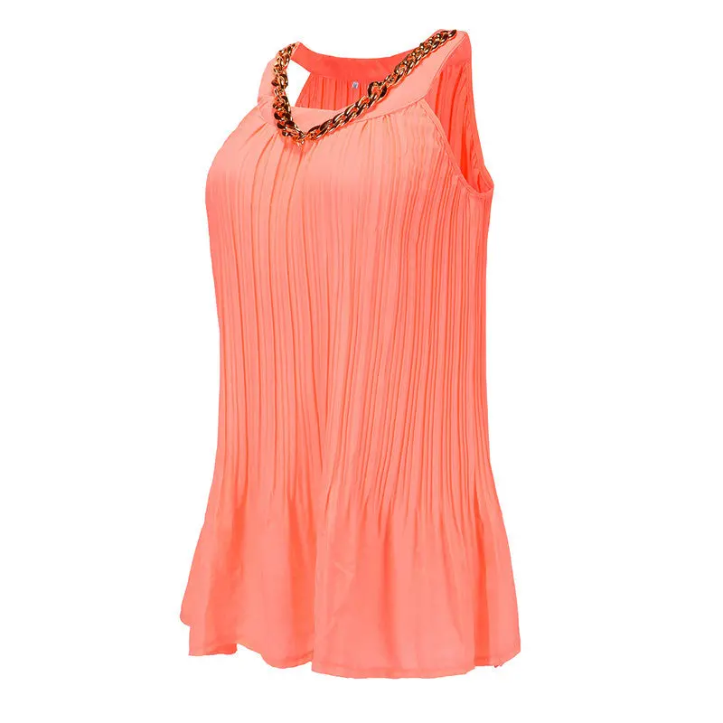 Pleated Chiffon Blouse Women Tops With Metal Chain Casual Sleeveless Tank Top Plus Size Shirts Women Blusa 8