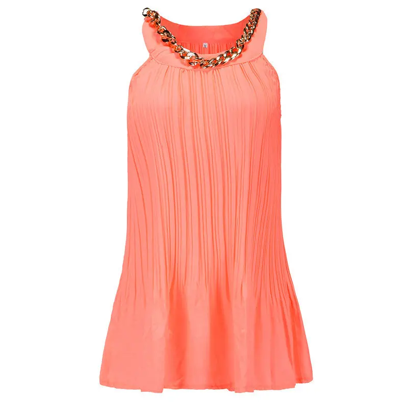 Pleated Chiffon Blouse Women Tops With Metal Chain Casual Sleeveless Tank Top Plus Size Shirts Women Blusa 9