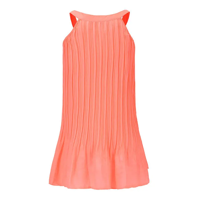 Pleated Chiffon Blouse Women Tops With Metal Chain Casual Sleeveless Tank Top Plus Size Shirts Women Blusa 9