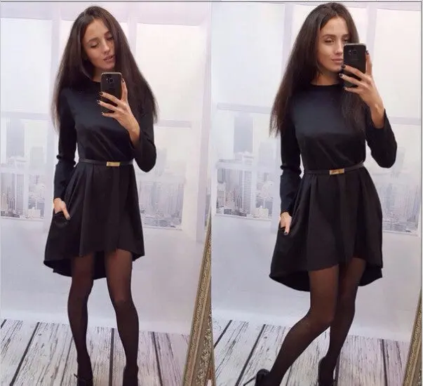 Plus Size 4 Color Women Casual Solid Dress Popular Long Sleeve O-Neck Loose Dress Q0074 1