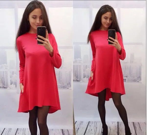 Plus Size 4 Color Women Casual Solid Dress Popular Long Sleeve O-Neck Loose Dress Q0074 10
