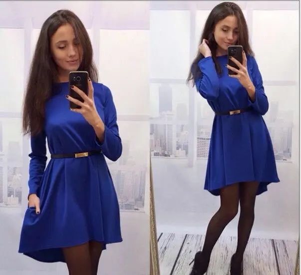 Plus Size 4 Color Women Casual Solid Dress Popular Long Sleeve O-Neck Loose Dress Q0074 5