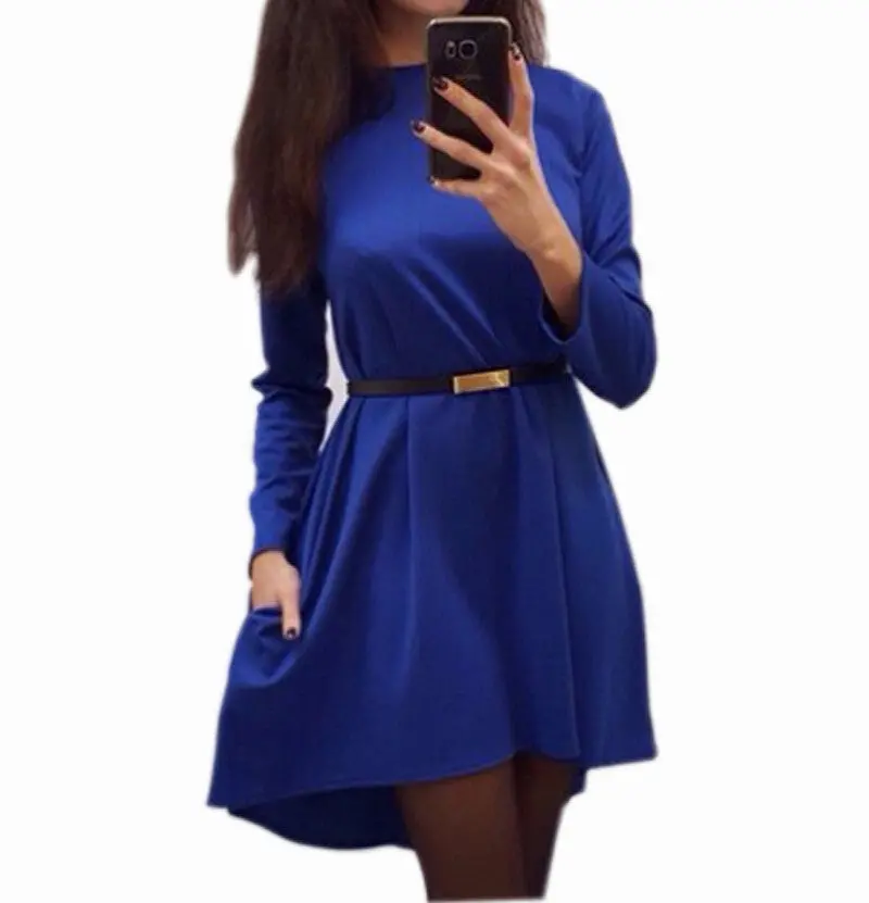 Plus Size 4 Color Women Casual Solid Dress Popular Long Sleeve O-Neck Loose Dress Q0074 5