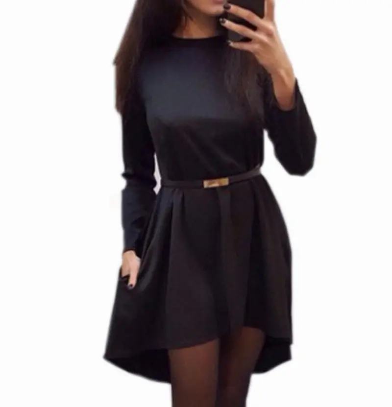 Plus Size 4 Color Women Casual Solid Dress Popular Long Sleeve O-Neck Loose Dress Q0074 6