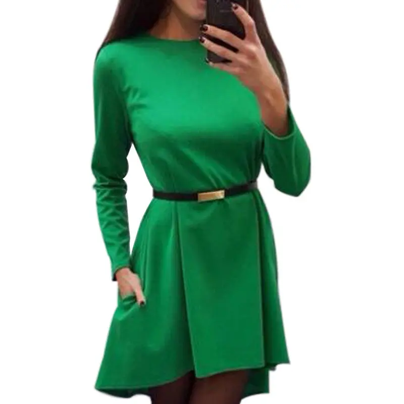 Plus Size 4 Color Women Casual Solid Dress Popular Long Sleeve O-Neck Loose Dress Q0074 8