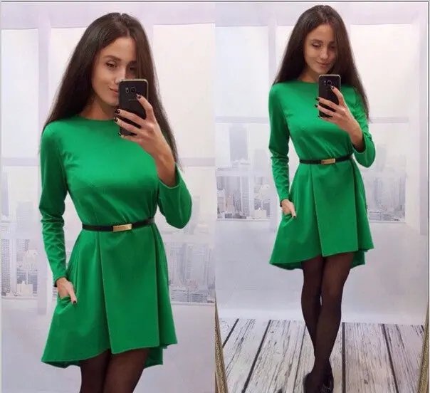 Plus Size 4 Color Women Casual Solid Dress Popular Long Sleeve O-Neck Loose Dress Q0074 9