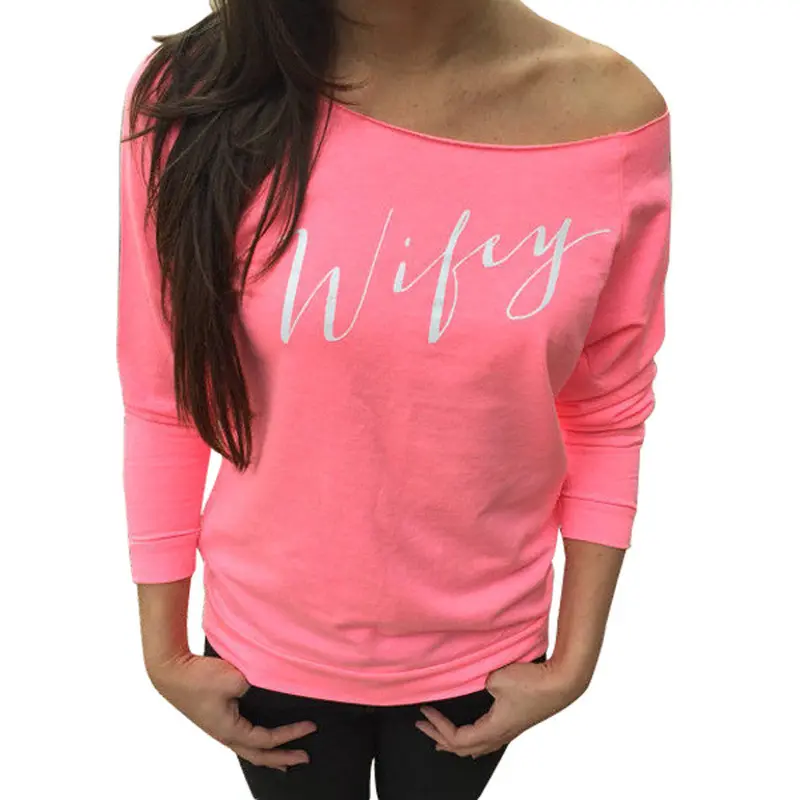 Plus Size And Loose Casual Long Sleeve T Shirt Off The Shoulder Tops Ladies T-Shirts Q0095 1