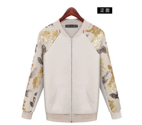 Plus Size  Baseball Jacket Sequined Sweatshirt Women Coat Casual Women Jacket Coat With Pockets 1