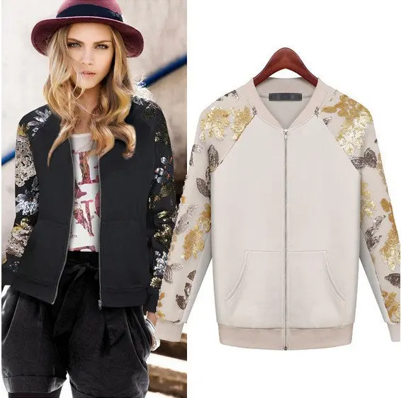 Plus Size Baseball Jacket Sequined Sweatshirt Women Coat Casual Women Jacket Coat With Pockets 3