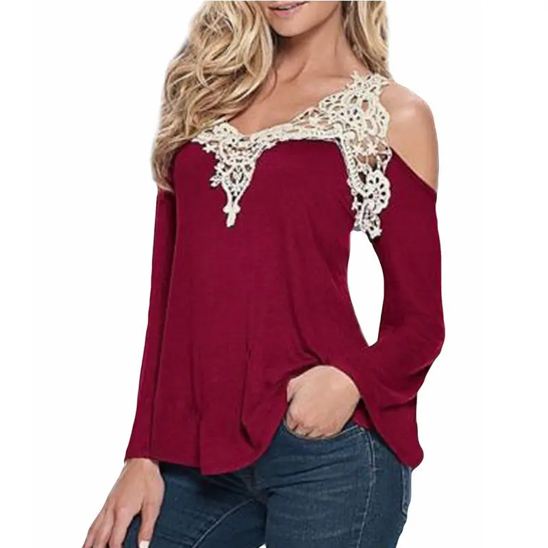 Plus Size Casual Women's Tops Long Sleeve Blusas Off Shoulder Shirts Women V Neck Lace Crochet Blouses Blusas Lx053 1