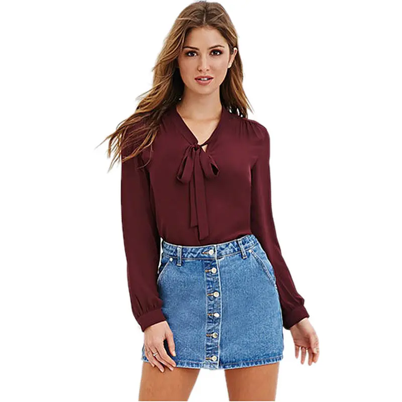 Plus Size Clothing Women Vintage V Neck Long Sleeve Chiffon Blouse Shirt Ladies Office Shirt Korean Feida 7