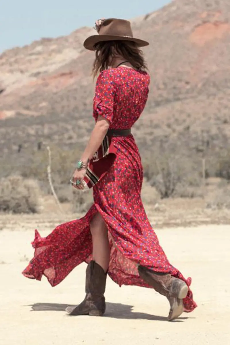 Plus Size L Women Boho Dress Sexy Chiffon Floral Beach Dresses Party Beach Long Maxi Dress Elbise Without Belt 3