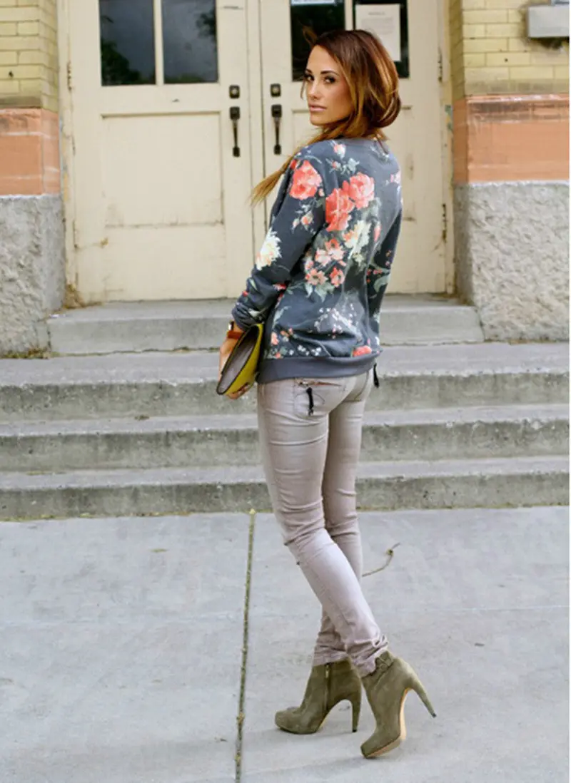 Plus Size Retro Floral Print Long Sleeve Casual Sweatshirt Women O Neck Pullover Sweats Tops 4