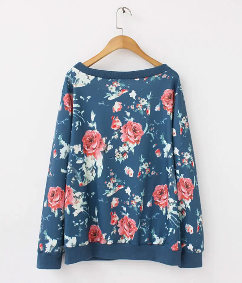 Plus Size Retro Floral Print Long Sleeve Casual Sweatshirt Women O Neck Pullover Sweats Tops 5