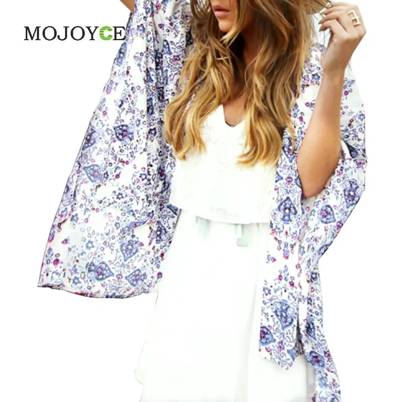 Plus Size S-Xl New Style Women Blouse Casual Loose Batwing Half Sleeve Blouses Tops Floral Print Kimono Cardigan 1