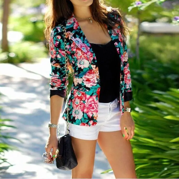 Plus Size Women Blazer Suits Slim Floral Blazer Suit Jacket Outwear Long Sleeve Women Jacket Coat Gv313 3