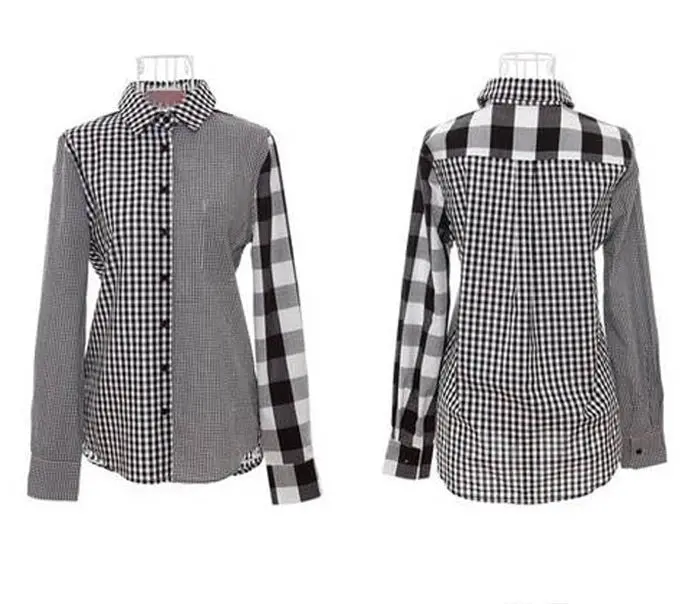 Plus Size Women Casual Button Down Long Sleeve Checks Shirt Lattice Blouse Feida 2
