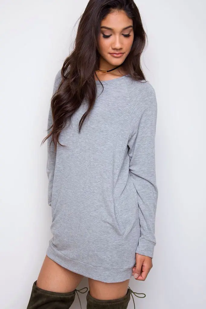Plus Size Women Casual Dress Long Sleeve Pocket Casual Mini Dress Warm Solid Color Loose Dress Vestidos Gv329 1