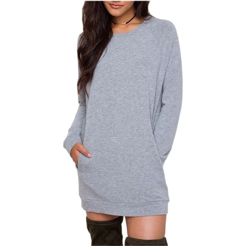 Plus Size Women Casual Dress Long Sleeve Pocket Casual Mini Dress Warm Solid Color Loose Dress Vestidos Gv329 3