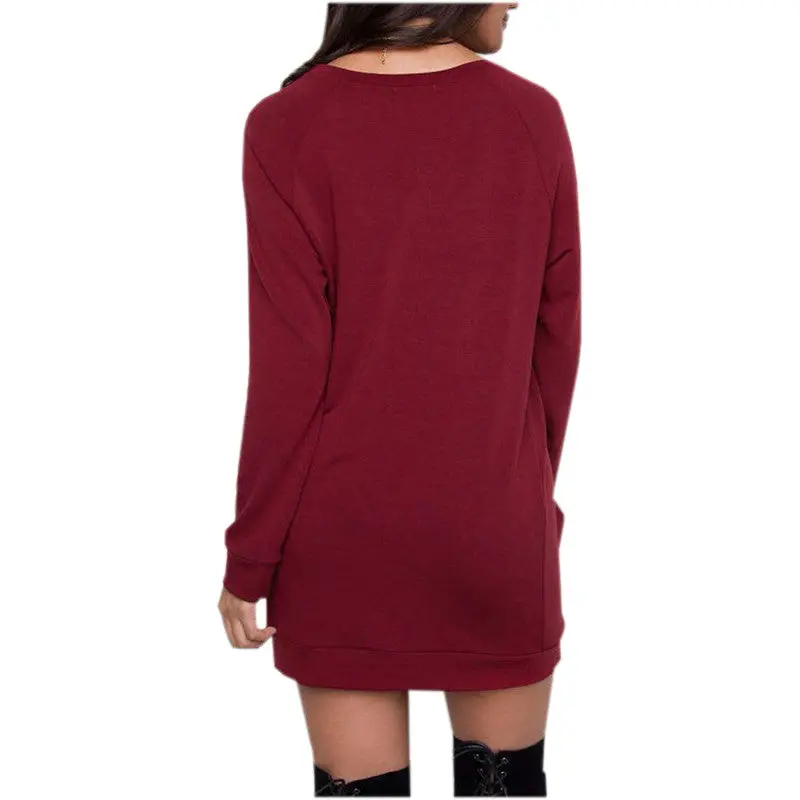 Plus Size Women Casual Dress Long Sleeve Pocket Casual Mini Dress Warm Solid Color Loose Dress Vestidos Gv329 6