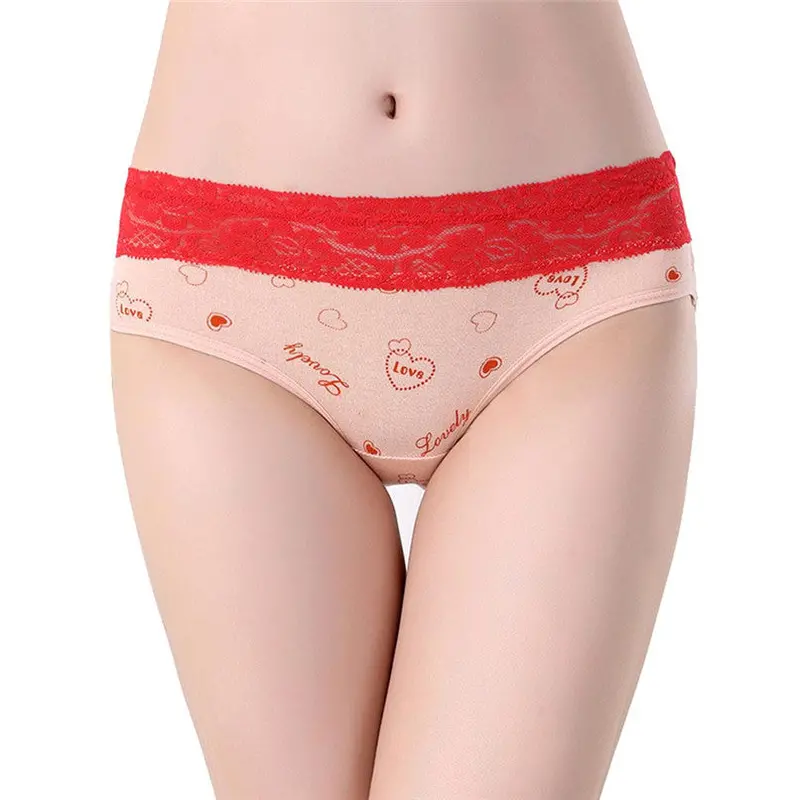 Plus Size Women Cute Underwear Lace Cotton Briefs Lady's Panties Mid Waist 1