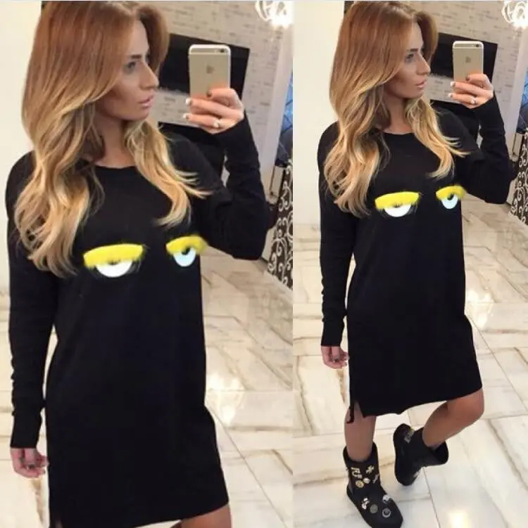 Plus Size Women Dress Casual Loose Cute Cartoon Eye Warm Dress Vestidos Fall Party Dresses Gv415 1