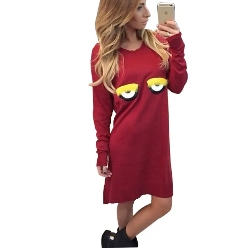 Plus Size Women Dress Casual Loose Cute Cartoon Eye Warm Dress Vestidos Fall Party Dresses Gv415 4