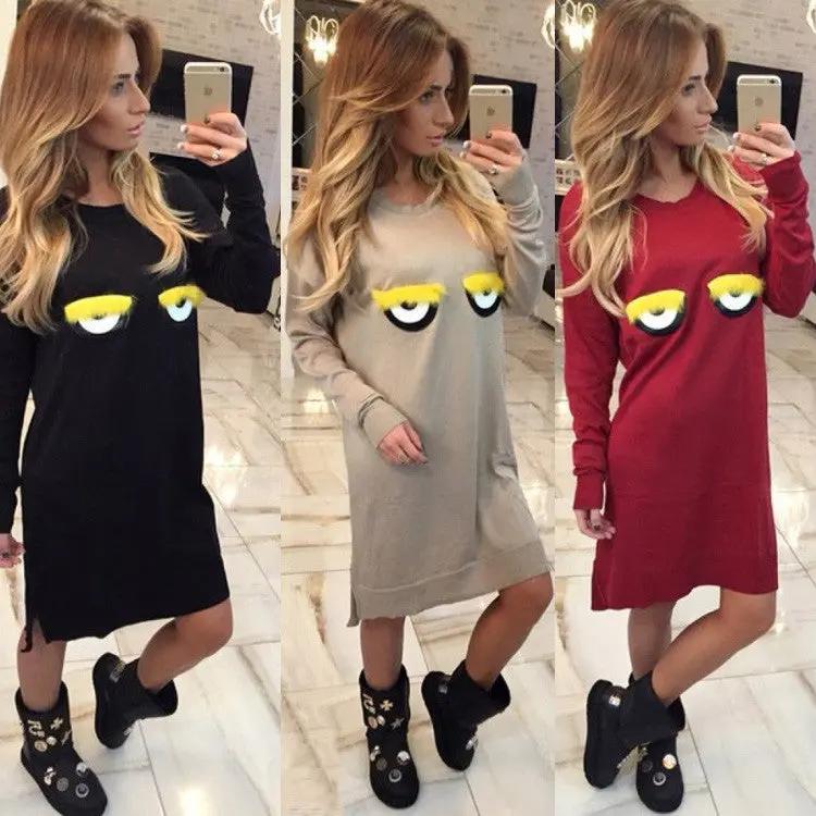 Plus Size Women Dress Casual Loose Cute Cartoon Eye Warm Dress Vestidos Fall Party Dresses Gv415 7