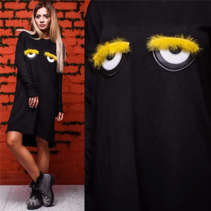 Plus Size Women Dress Casual Loose Cute Cartoon Eye Warm Dress Vestidos Fall Party Dresses Gv415 8
