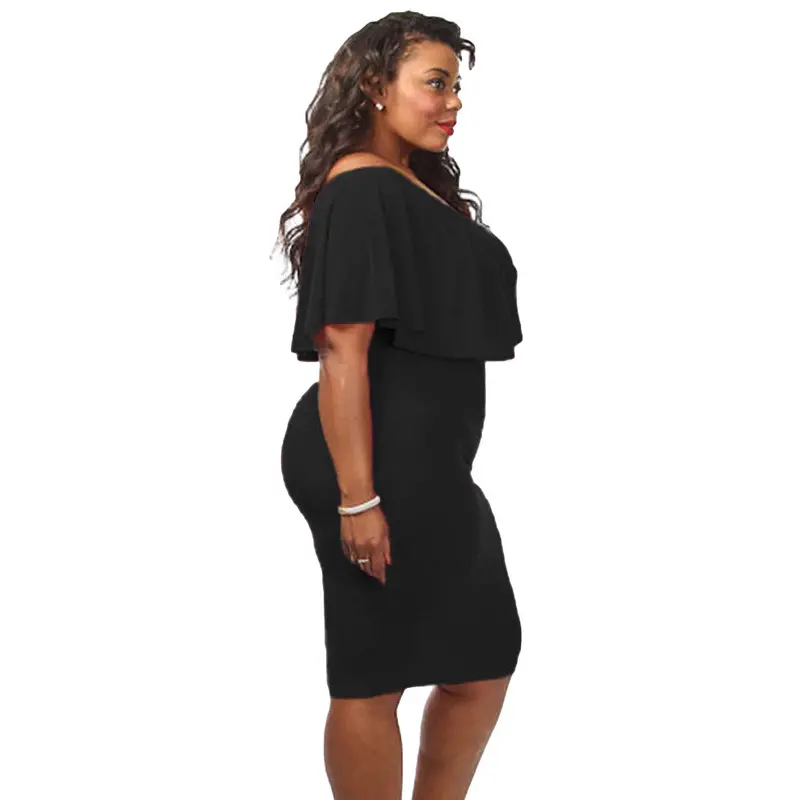 Plus Size Women Dress V Neck Ruffle Lace Up Sexy Bodycon Dress Solid Sexy Pencil Dress Vestidos 5
