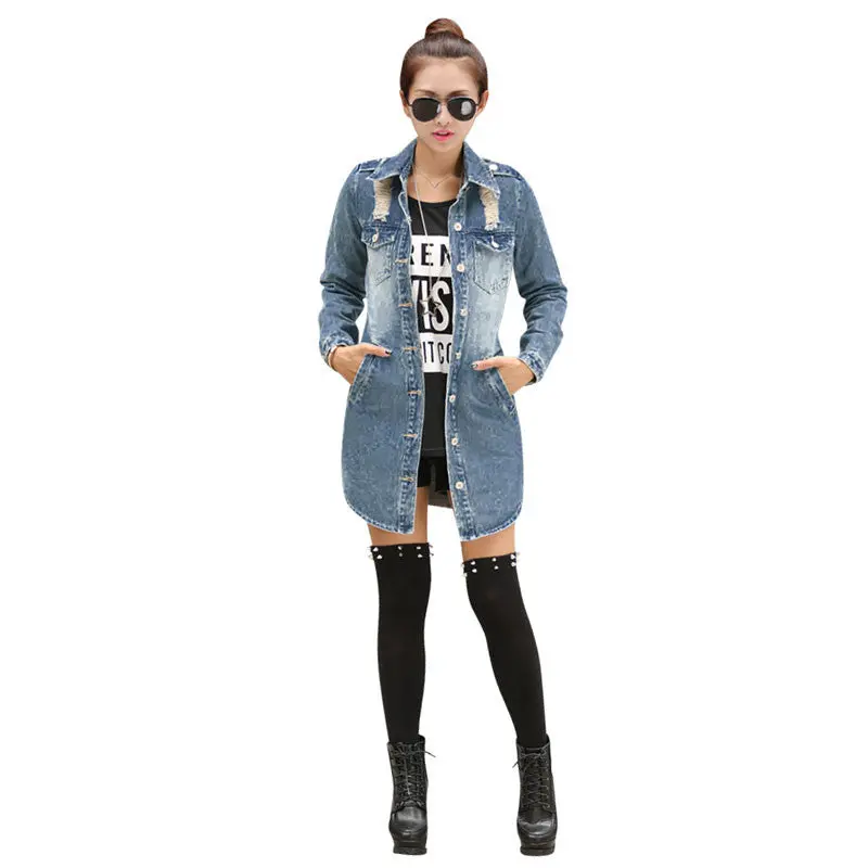 Plus Size Women Fashion Button Hole Pockets Casual Denim Jacket Coat Outwear 1