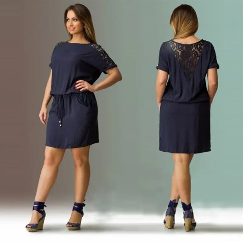 Plus Size Women Floral Lace Dress Style Dresses Casual Fashion Short Sleeve Party Mini Dresses Vestidos 3