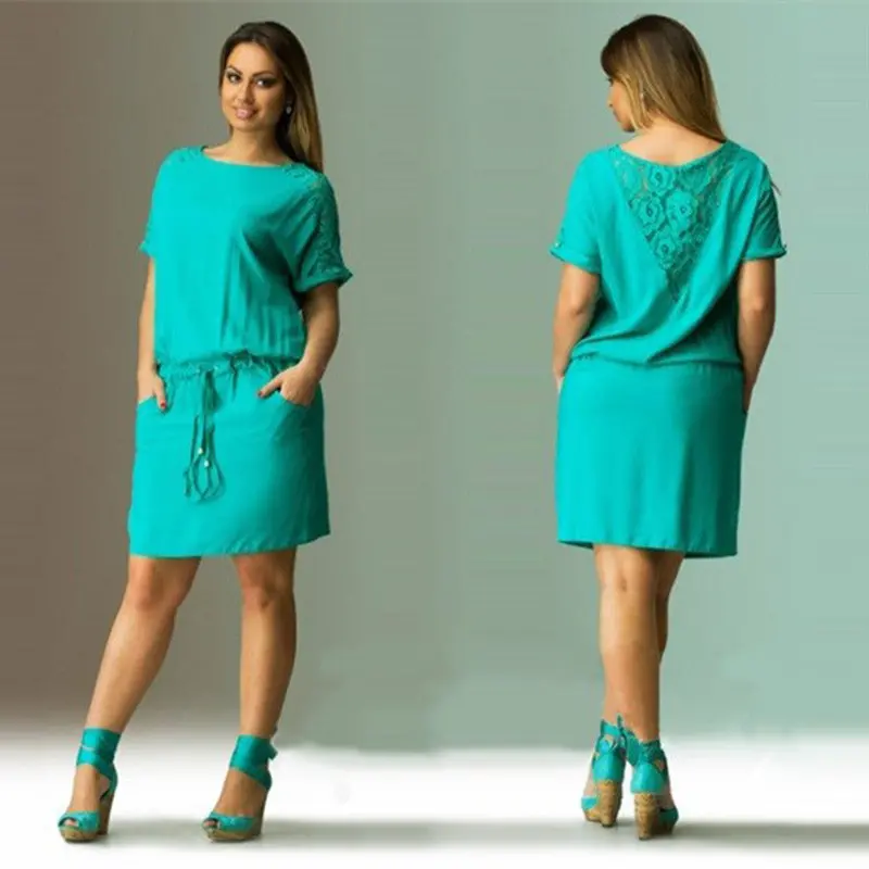 Plus Size Women Floral Lace Dress Style Dresses Casual Fashion Short Sleeve Party Mini Dresses Vestidos 4